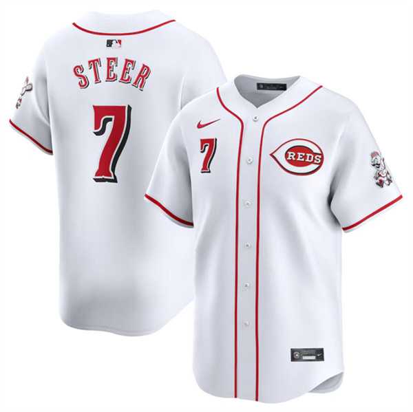 Men's Cincinnati Reds #7 Spencer Steer White Home Limited Stitched Baseball Jersey Dzhi